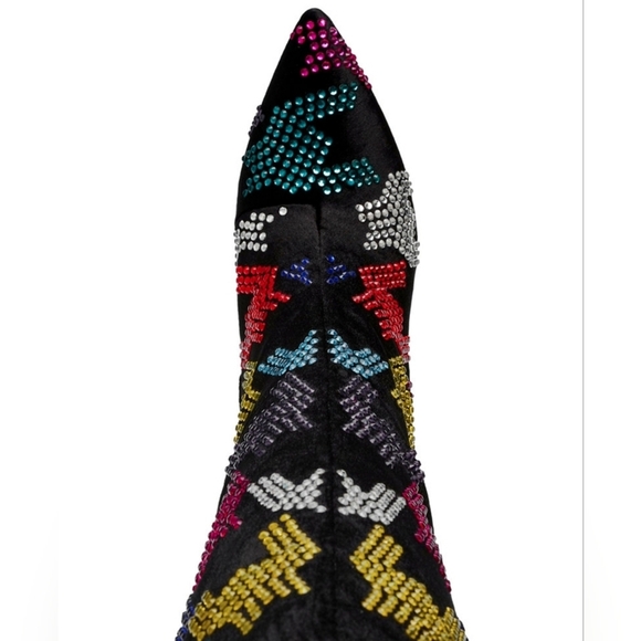 🔹️BETSEY JOHNSON🔹️ Black Multi Naomy Sequin Houndstooth Tall Knee High Boots - Picture 5 of 6